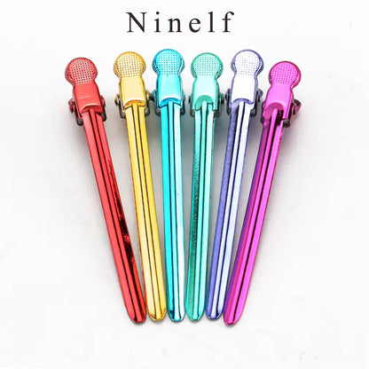 Ninelf Hair clamps,9.5cm 6 Color Salon Section Hair Duckbill Clips Metal Duck Bill Hair Clip for Hairstyling