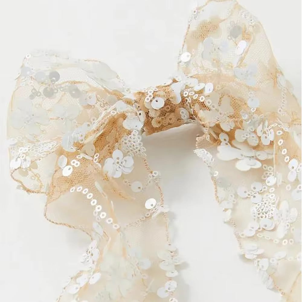 NOTHINGMOON Hair bows,Handmade Lace Bow Barrette Headpiece Shining Sequin Floral Embroidered Bow Hair Clip