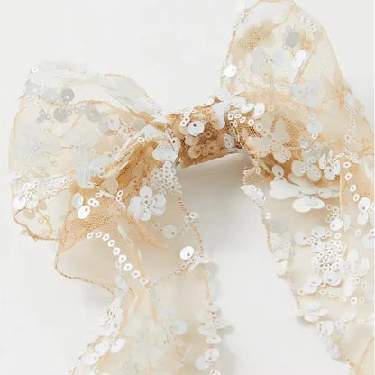 NOTHINGMOON Hair bows,Handmade Lace Bow Barrette Headpiece Shining Sequin Floral Embroidered Bow Hair Clip