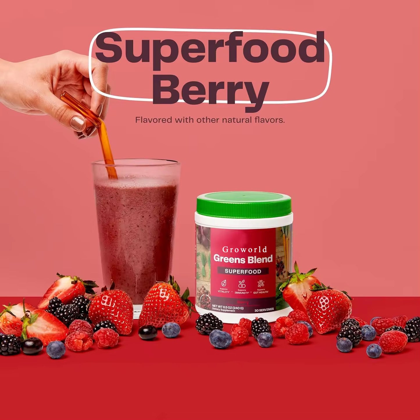 Groworld Dietary food supplements Superfood Greens Powder, Digestive Enzymes with Probiotics and Prebiotics, Gut Health, Bloating Relief for Immunity And Gut Health Support