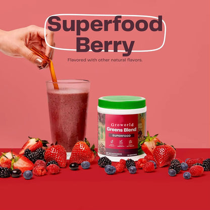 Groworld Dietary food supplements Superfood Greens Powder, Digestive Enzymes with Probiotics and Prebiotics, Gut Health, Bloating Relief for Immunity And Gut Health Support