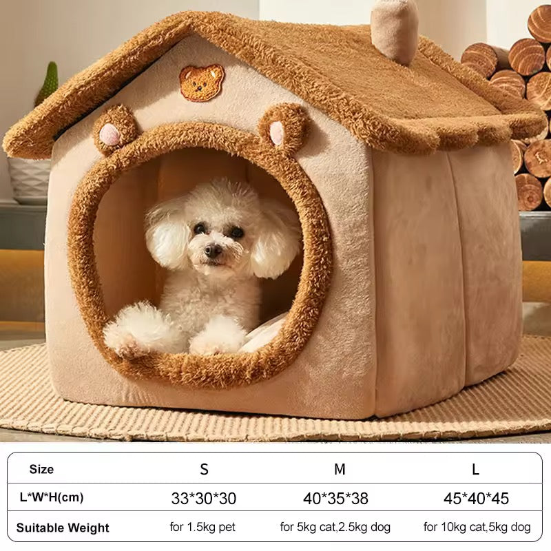 SUGGLESAFE beds for household pets Dog House Dog Bed with Cover Cave with Non-Slip Bottom, M Size Tent Bed Up to 15 lbs Cat and Puppy, Brown
