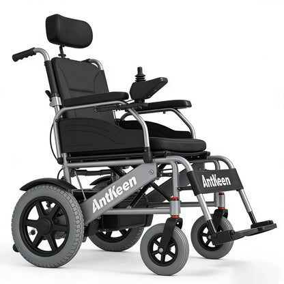AntKeen Foldable Electric Wheelchair for Adults, Lightweight Power Wheelchair with Headrest, All Terrain Motorized Wheelchair for Seniors and Disabled, Portable Medical Mobility Aid