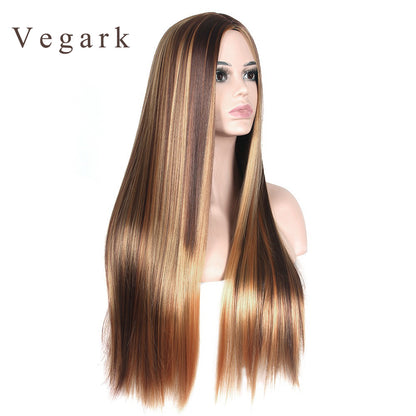 Vegark Wigs Elegant Brown Graduated Long Wig Cosplay Wig for Women Fashion Wig Long Wig Girl Hair