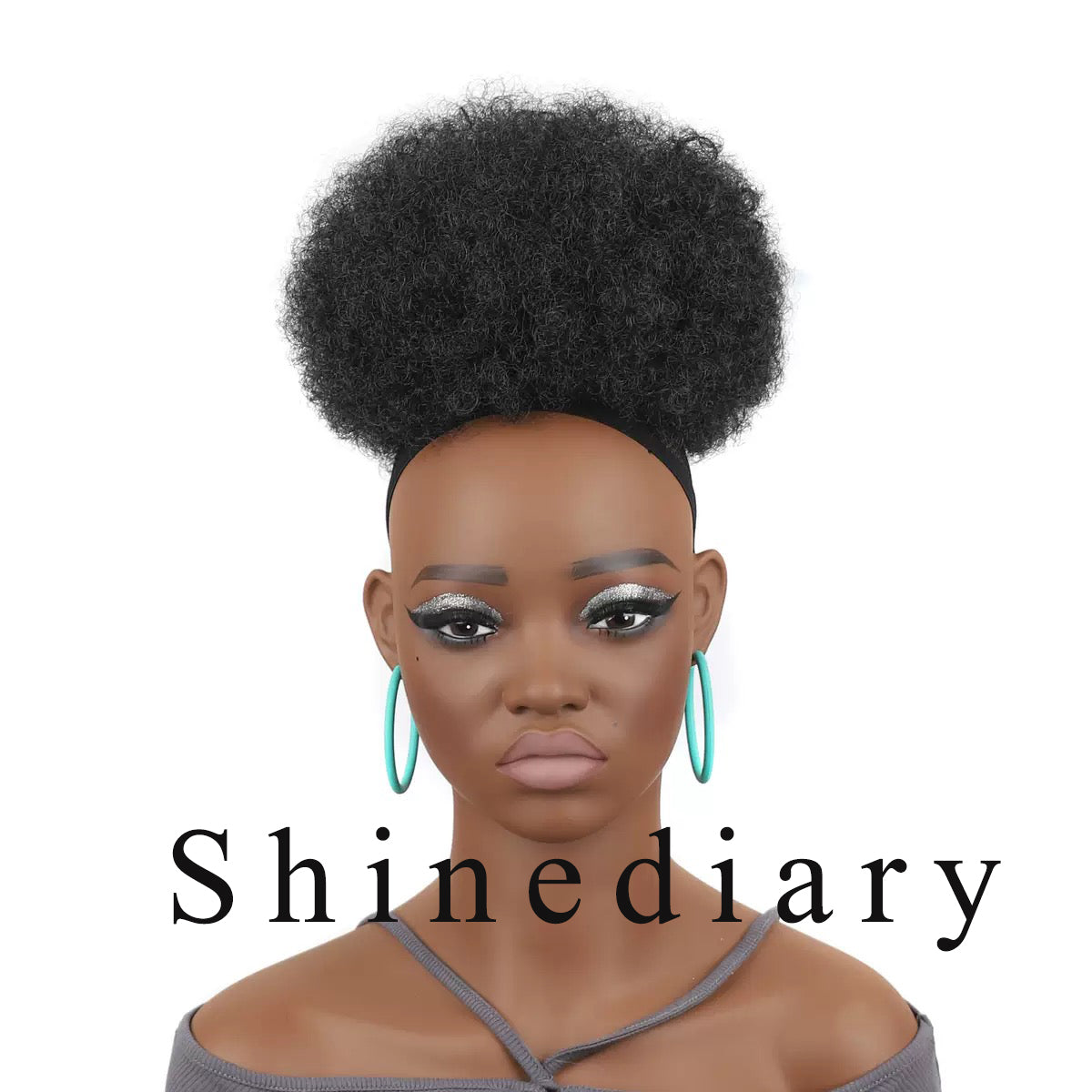 Shinediary Wigs Afro Puff Drawstring Ponytail For Black Women, 8 Inch Nature High Puff HairStyle With Clip Black Curly Afro Messy Hair Bun Synthetic Updo Hair for Women,Girls(1B)