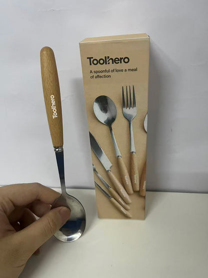 [Toolhero Spoons being tableware]——Toolhero Wooden Handle Stainless Steel Spoon - Durable Tableware for Home & Dining