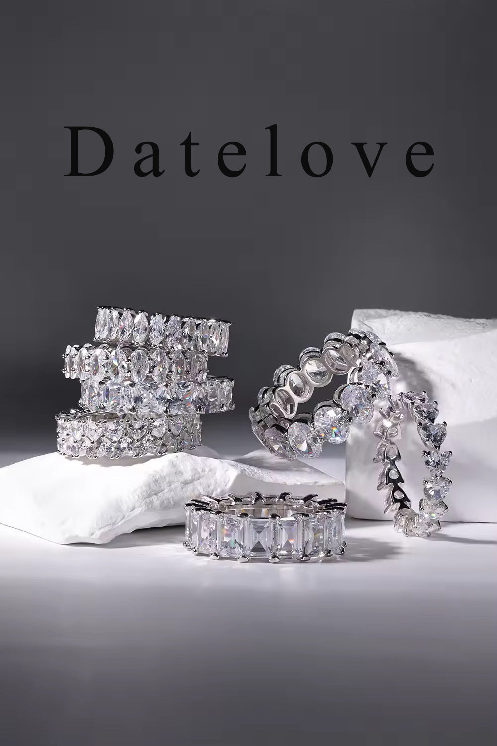 Datelove Rings [jewelry] White Gold Plated Cubic Zirconia Three-in-One Halo Wedding Engagement Promise Eternity Ring for Women