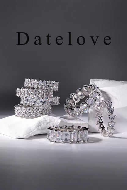 Datelove Rings [jewelry] White Gold Plated Cubic Zirconia Three-in-One Halo Wedding Engagement Promise Eternity Ring for Women