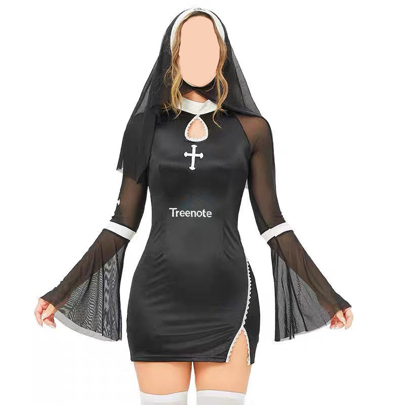 Treenote Cosplay costumes Women's cosplay nun underwear mischievous anime maid high slit sexy dress