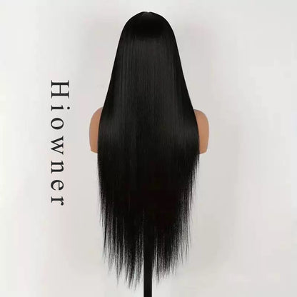 Hiowner Wigs,Hot-selling women's wig 4*1 front lace wig, women's black long straight hair chemical fiber wig set full head