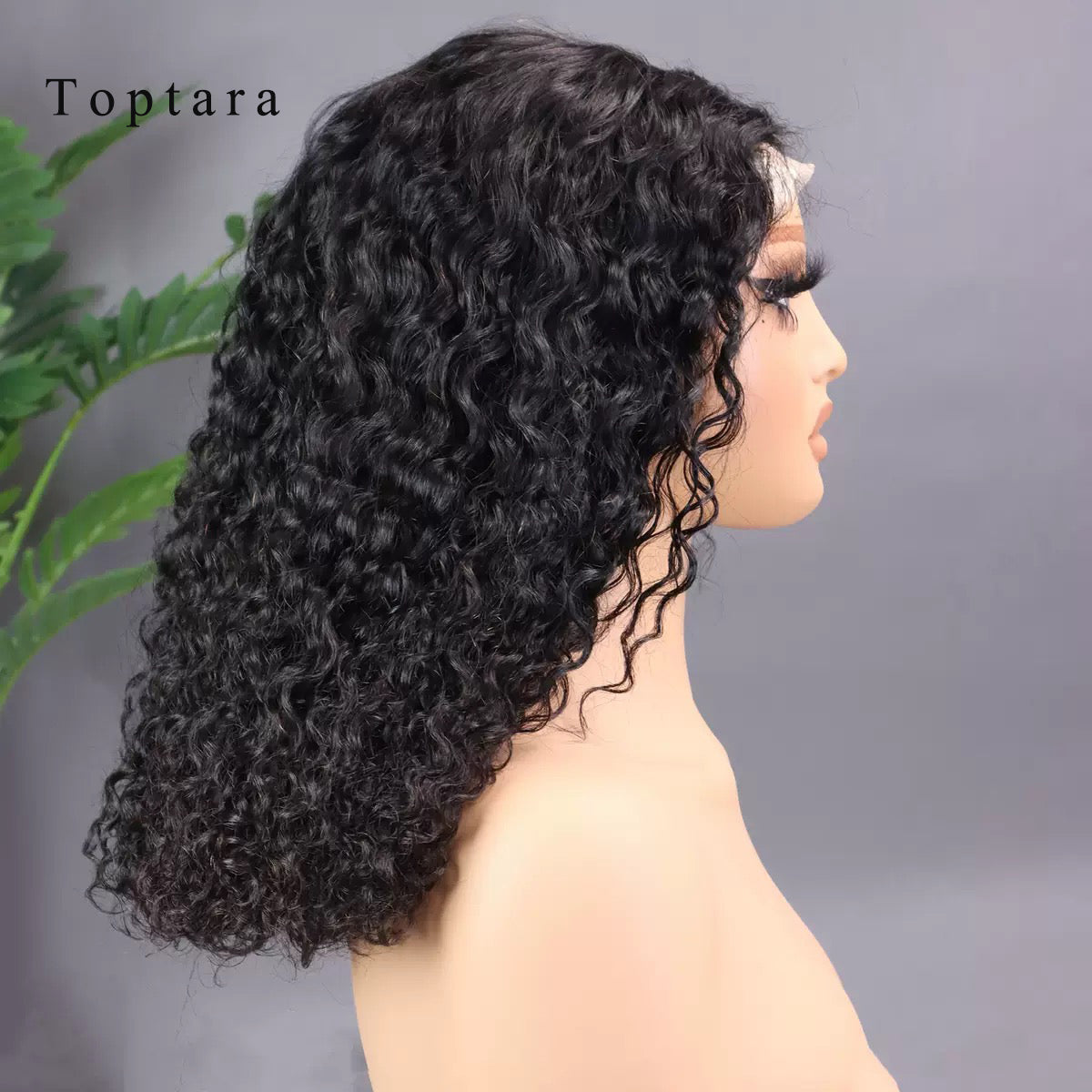 Toptara Wigs Glue free Precut 4x4 Lace Front wig Female Hair Glue free 180% Density Water Bob Wig Human Hair Beginner Curl Front Wig Black