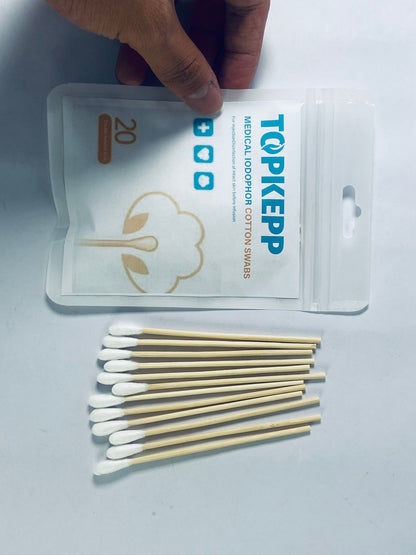 TOPKEPP Medical Cotton Swabs, Cotton Swabs with Wooden Sticks, 20 Count