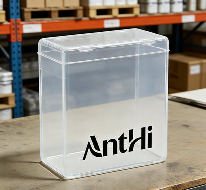 AnthHi Clear Plastic Storage Box with Flip Lid, Dustproof Organizer Container for Desktop, Stationery, Makeup Tools, Small Parts, Thick Food-Grade Material