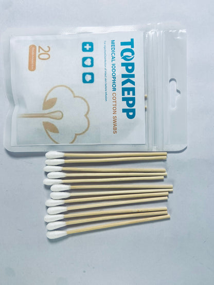 TOPKEPP Medical Cotton Swabs, Cotton Swabs with Wooden Sticks, 20 Count