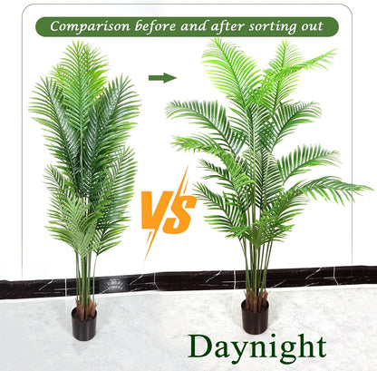 Daynight Artificial plants,other than Christmas trees,6ft(180cm) Artificial Palm Tree for Home Decor, 6 Feet Faux Plant Fake Silk Tropical Kentia Areca Trees with Pot for Indoor Outdoor House Living Room Office Porch Garden (6 ft Tall)