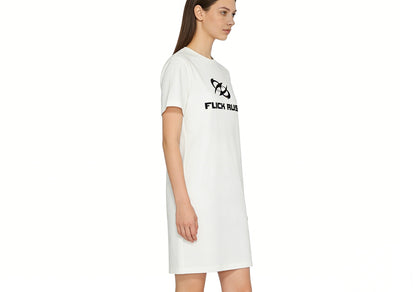 FLICK RUSH Women's Casual T-Shirt Dress, Loose Crew Neck Short Sleeve Dress, Trendy Printed Lazy Dress