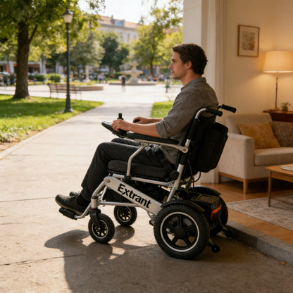 Extrant Foldable Electric Wheelchair, Lightweight Aluminum Alloy Mobility Scooter, Reclining Power Wheelchair for Seniors & Disabled, Long-Lasting Battery Electric Wheelchairs