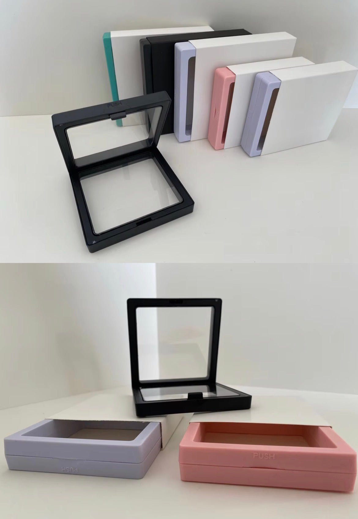 Datelove Jewelry organizer cases Jewelry Boxes, Portable 3D Floating Small Frame Display Stand Transparent Window Jewelrys Case PE Film Jewelry Organizers and Storage