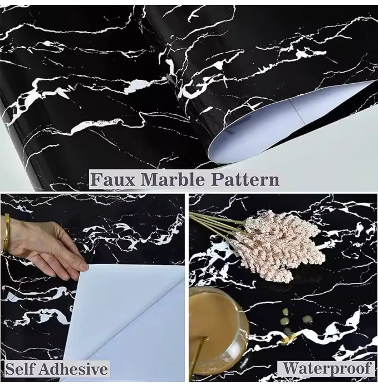 HISPACE Wall stickers Abyssaly Black and White Marble Contact Paper, Granite Kitchen Wallpaper Peel and Stick Countertops