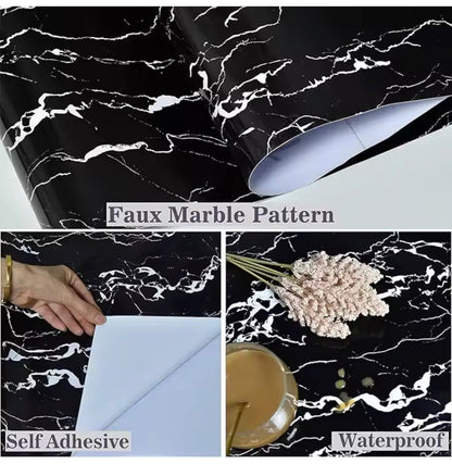 HISPACE Wall stickers Abyssaly Black and White Marble Contact Paper, Granite Kitchen Wallpaper Peel and Stick Countertops