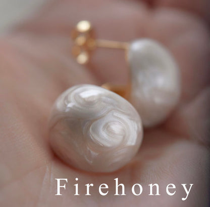 Firehoney Earrings French Haute Couture Minimalist Versatile Niche Design Light Luxury Temperament Spherical Drip Glaze c-Shape Stud Earrings Earrings - Milky White