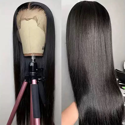 Hiowner Wigs,Hot-selling women's wig 4*1 front lace wig, women's black long straight hair chemical fiber wig set full head