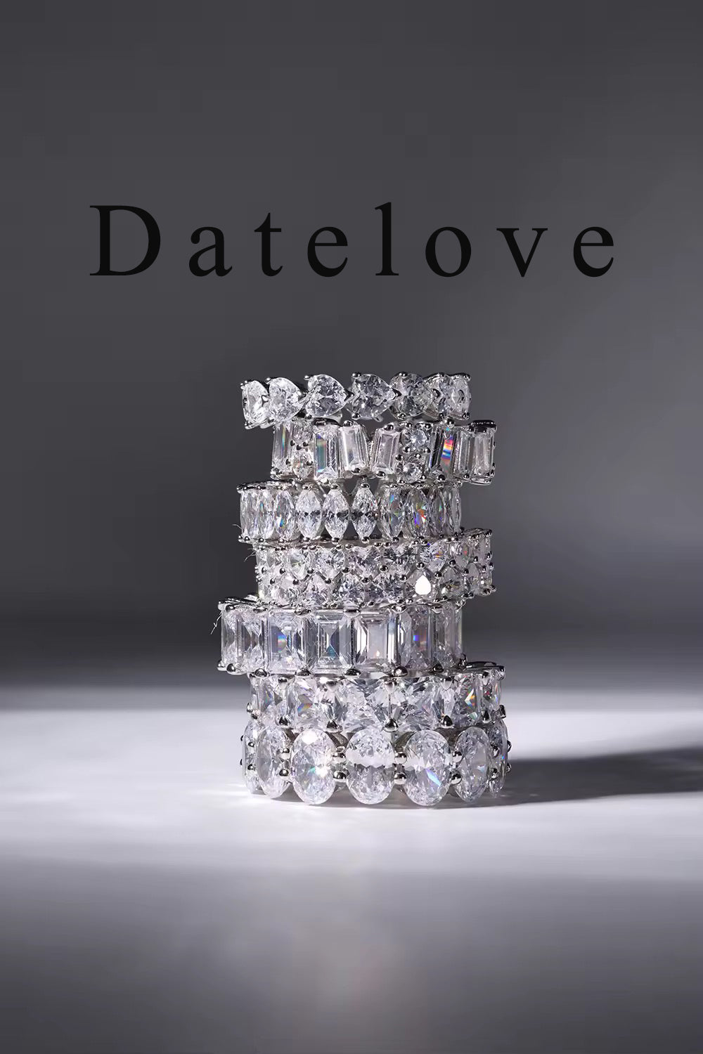 Datelove Rings [jewelry] White Gold Plated Cubic Zirconia Three-in-One Halo Wedding Engagement Promise Eternity Ring for Women