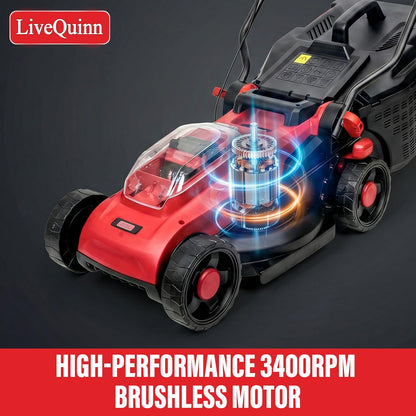LiveQuinn Electric Lawn Mower, 13-Inch Cutting Width, 4 Adjustable Cutting Heights, 8-Gallon Grass Collection Bag, 3400RPM Brushless Motor, Home Yard Lawn Trimmer