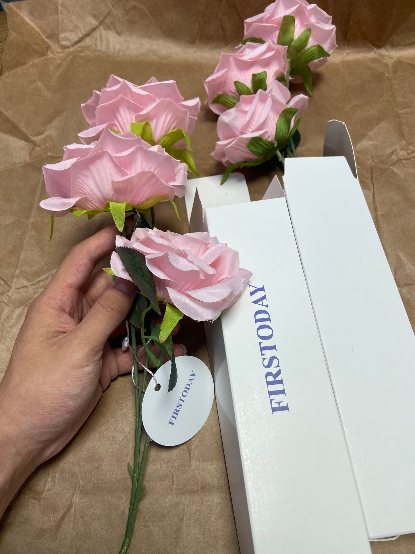FIRSTODAY Artificial flowers Artificial Flowers Fake Rose Flower Pink Roses Bouquet for Valentine's Day Birthday Party Wedding Engagement Home Dinning Table Decoration (Pink, 10 PCS)