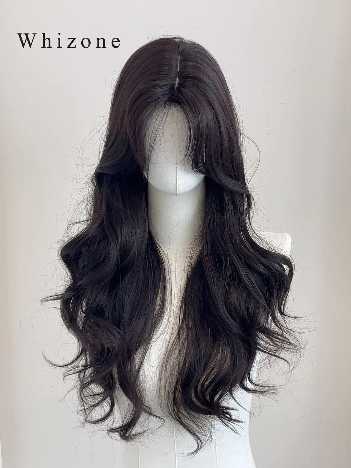 Whizone Wigs Long Wavy Curly Synthetic fiber Side Bangs Anime Fashion Party Hair Wig (Black)
