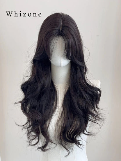 Whizone Wigs Long Wavy Curly Synthetic fiber Side Bangs Anime Fashion Party Hair Wig (Black)