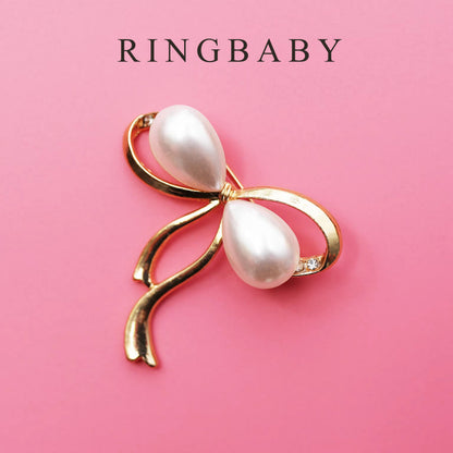 RINGBABY Brooches for clothing,Elegant Bowknot Imitation Pearl Brooch Dress Suit Bag Embellished Pins for Wedding Jewelry or Gifts