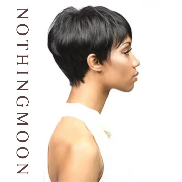 NOTHINGMOON Wigs,Chemical Fiber Black Side Part Short Hair Synthetic High Temperature Silk Wig