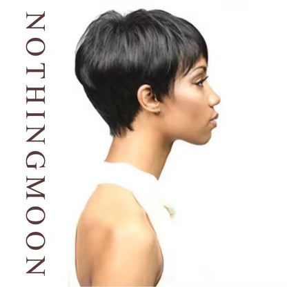 NOTHINGMOON Wigs,Chemical Fiber Black Side Part Short Hair Synthetic High Temperature Silk Wig