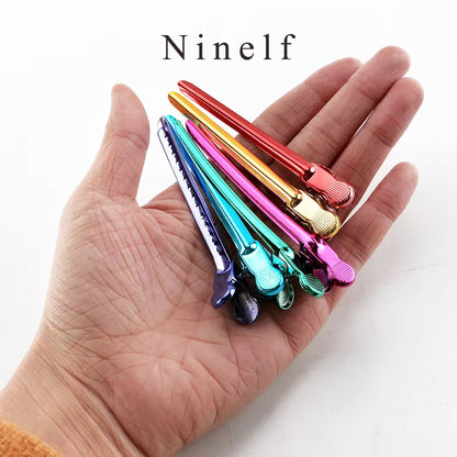 Ninelf Hair clamps,9.5cm 6 Color Salon Section Hair Duckbill Clips Metal Duck Bill Hair Clip for Hairstyling