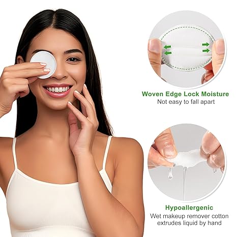 Lazyweek Cleaning cotton Cotton Rounds for Face Pure & Natural Cotton Pads for Face Hypoallergenic & Lint-Free Makeup Remover Pads Dual Texture Soft Face Pads for Sensitive Skin