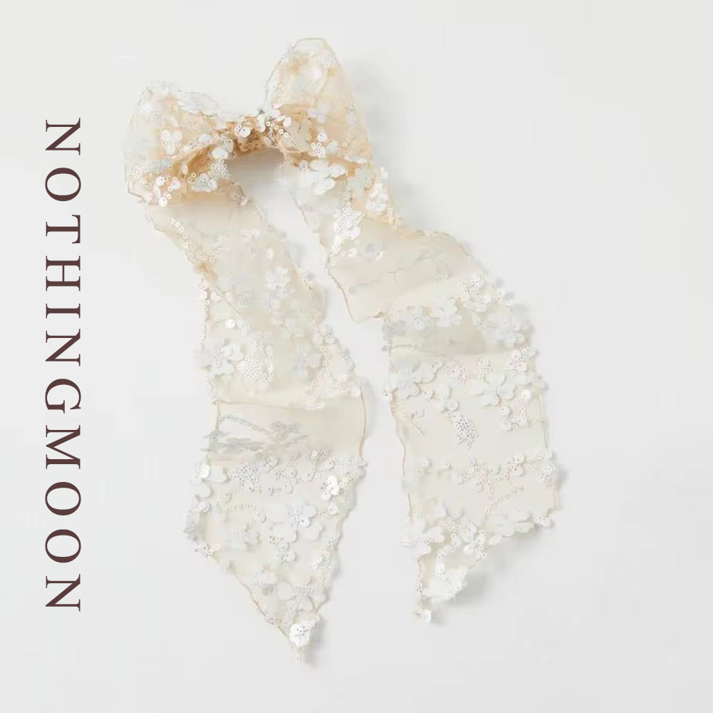 NOTHINGMOON Hair bows,Handmade Lace Bow Barrette Headpiece Shining Sequin Floral Embroidered Bow Hair Clip