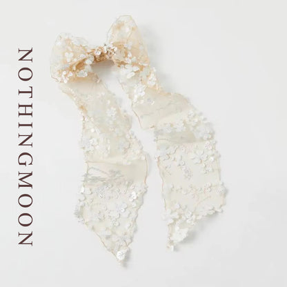 NOTHINGMOON Hair bows,Handmade Lace Bow Barrette Headpiece Shining Sequin Floral Embroidered Bow Hair Clip