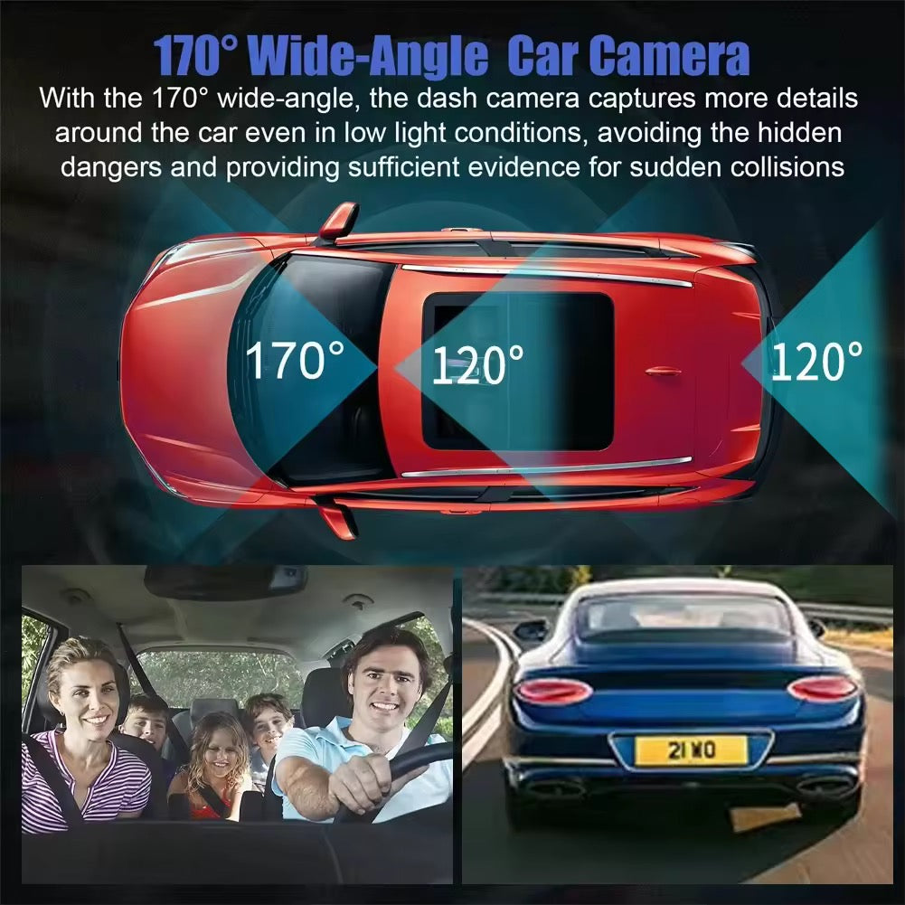 FIGCAT-Car video recorders-3 Channel Dash Cam Dashcam Front and Rear Video Recorder Three Lens Car Camera with Rear View DVR 24H Parking Monitor Black Box