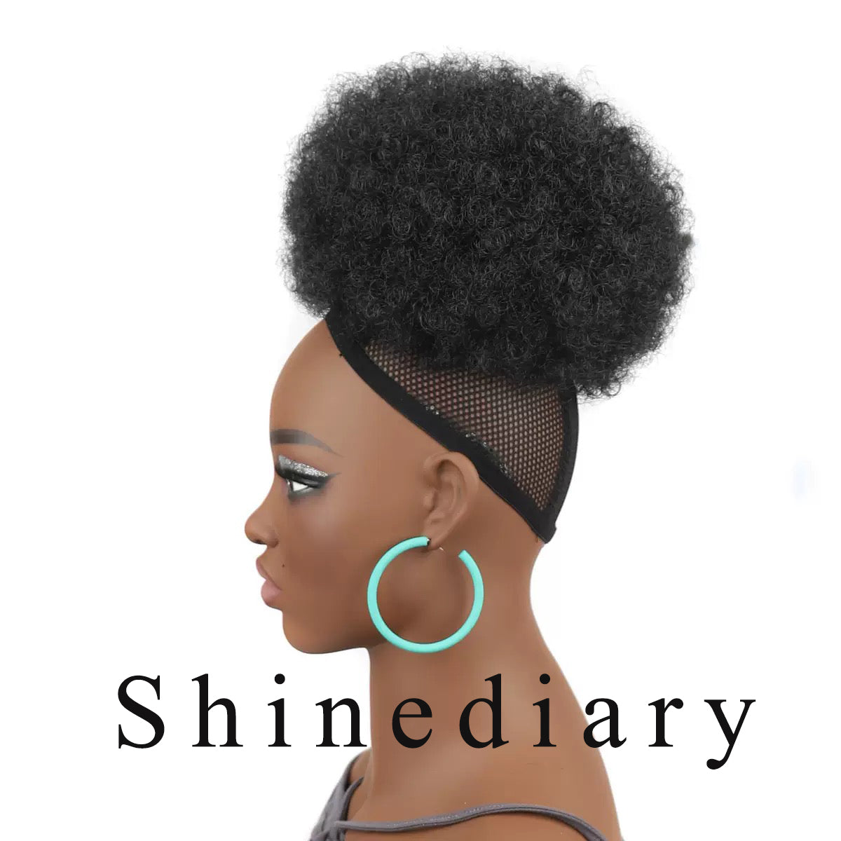 Shinediary Wigs Afro Puff Drawstring Ponytail For Black Women, 8 Inch Nature High Puff HairStyle With Clip Black Curly Afro Messy Hair Bun Synthetic Updo Hair for Women,Girls(1B)