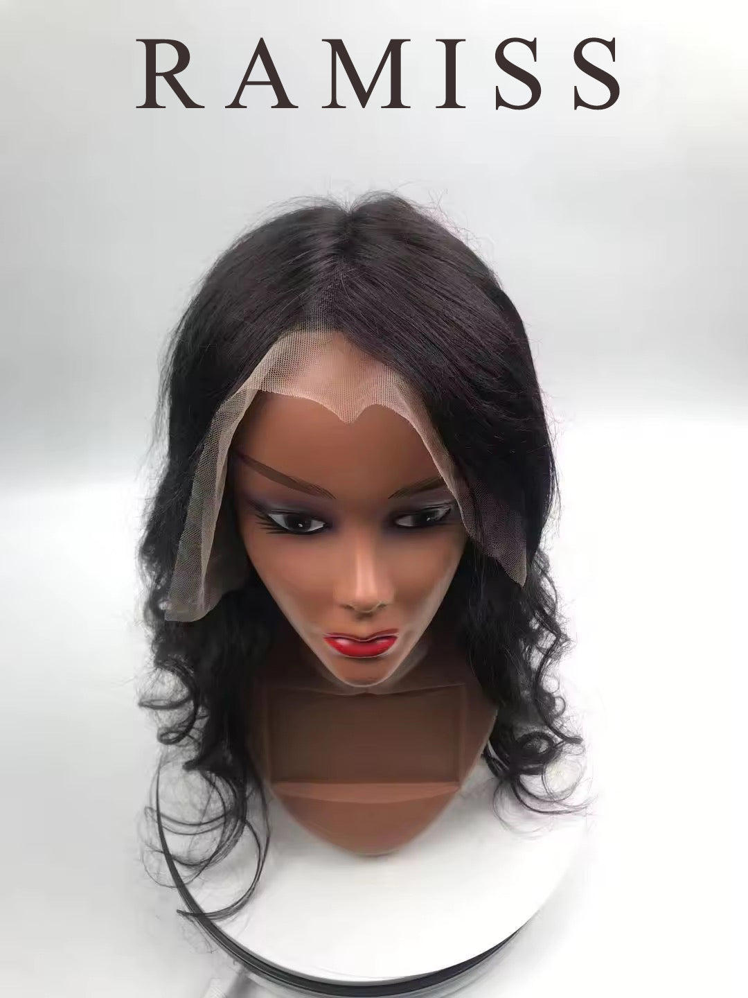 RAMISS Wigs,Loose wavy wig with elastic short curly bob bob hairstyle,Synthetic shoulder-length wavy wig with small lace trim,Suitable for women