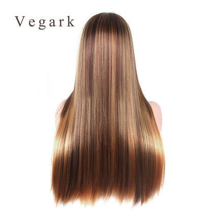 Vegark Wigs Elegant Brown Graduated Long Wig Cosplay Wig for Women Fashion Wig Long Wig Girl Hair