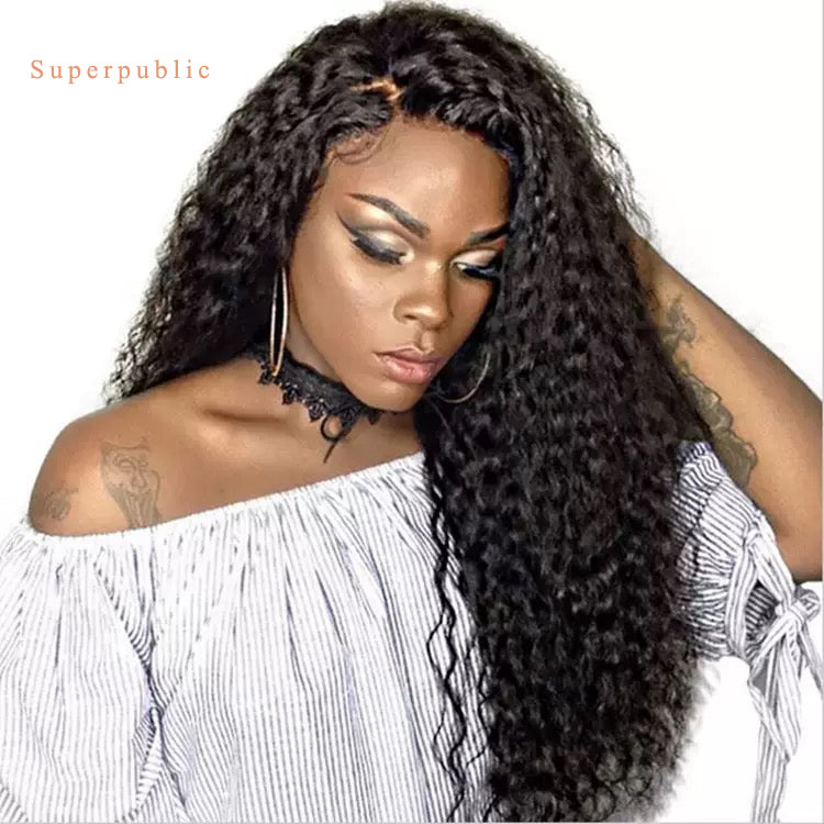 Superpublic Wigs Long Curly Black Wigs for Women Black Wavy Wig Natural Looking Loose Wave Hair Glueless Heat Resistant Synthetic Wig Hair Replacement Wig