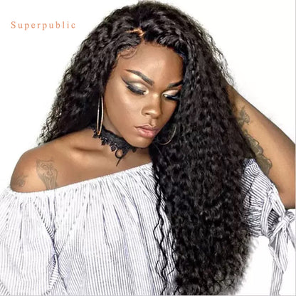 Superpublic Wigs Long Curly Black Wigs for Women Black Wavy Wig Natural Looking Loose Wave Hair Glueless Heat Resistant Synthetic Wig Hair Replacement Wig