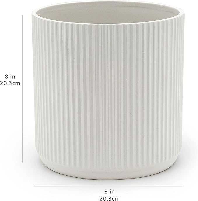 Lazyweek Flowerpots Basics Fluted Ceramic Planter White 8-lnch