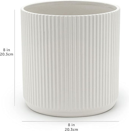 Lazyweek Flowerpots Basics Fluted Ceramic Planter White 8-lnch