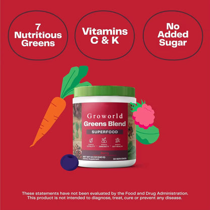 Groworld Dietary food supplements Superfood Greens Powder, Digestive Enzymes with Probiotics and Prebiotics, Gut Health, Bloating Relief for Immunity And Gut Health Support