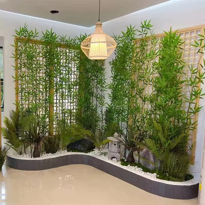 prettypublic Artificial plants, other than Christmas trees, Artificial Bamboo Tree Decorative Plant Accessories Bamboo Plastic Single Long Bamboo Branch with Leaves