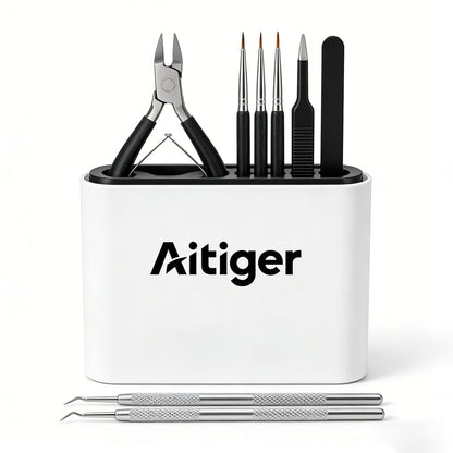 Aitiger Professional Manicure Pedicure Kit, 8 in 1 Nail Care Tools Set with Cuticle Nippers, Cuticle Pushers, Nail Brushes, Nail Files, Double-ended Picks, Stainless Steel Manicure Tools with Storage Case for Home & Salon Use