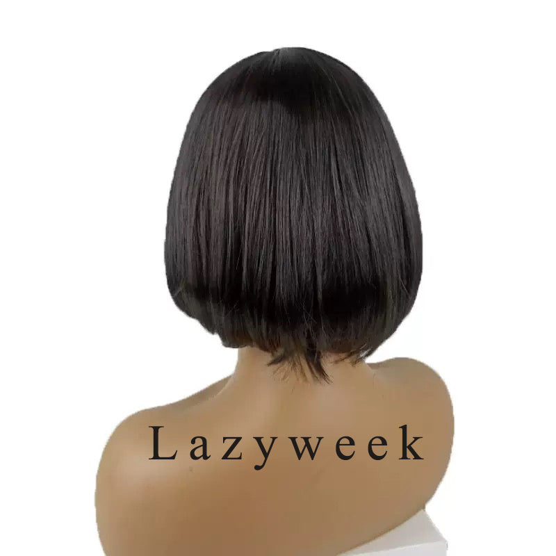 Lazyweek Wigs Synthetic Straight Short Bob Wig with Bangs for Women, Black, Cosplay Costume Daily Party Use